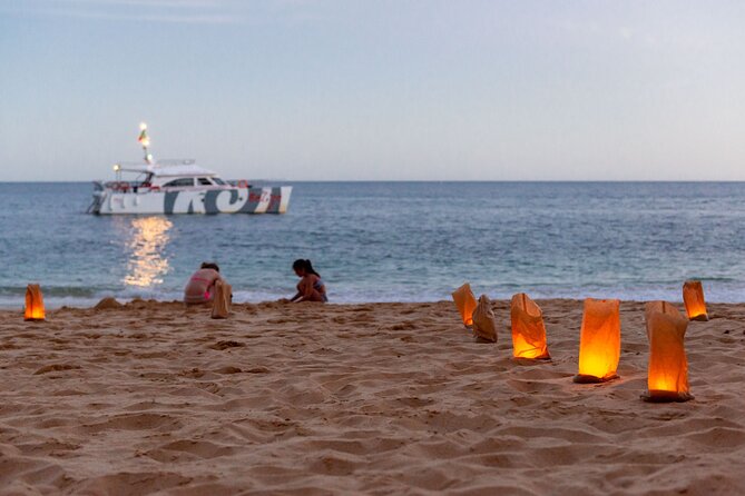 Albufeira: 6-Hour Sunset Dinner Catamaran Cruise with Open Bar - Booking, weather, and cancellation details