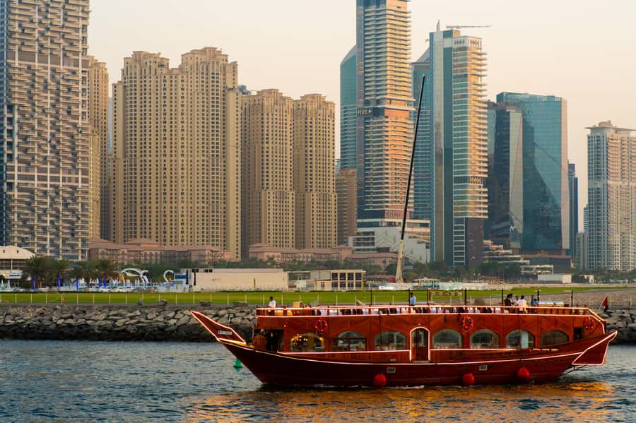Best 5-Star Dhow Dinner Cruise Dubai Marina Jack Sparrow - The first look at Dubai Marina from the dhow