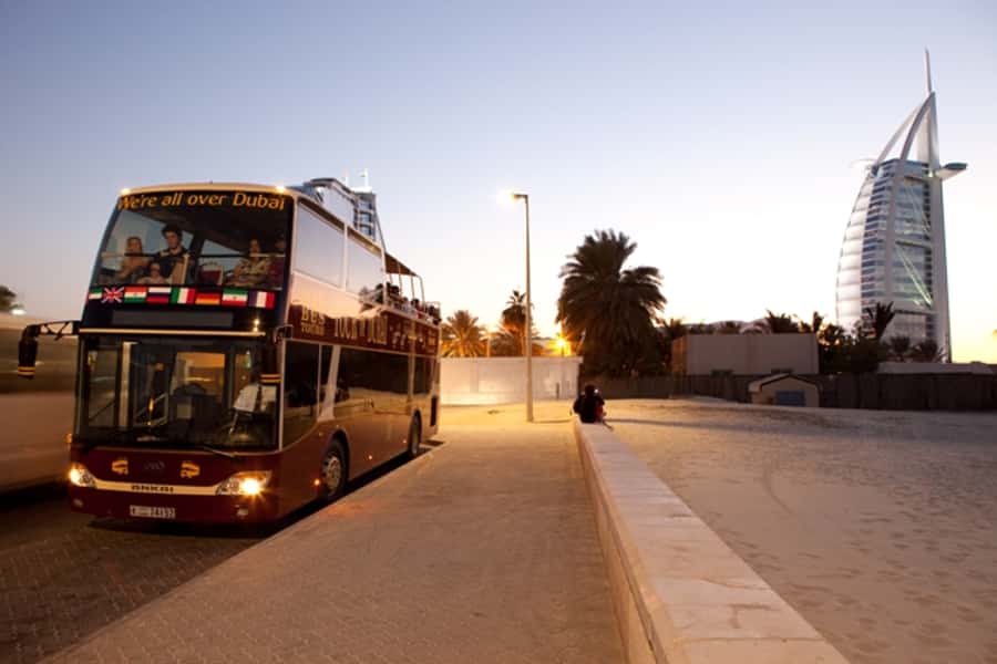 Dubai: Big Bus Panoramic Night Tour & Optional Dinner Cruise - Souk Madinat Jumeirah and the city’s contrast