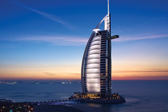 Dubai City Tour and Dhow Dinner Cruise Dinner - Jumeirah Public Beach and the Burj Al Arab view