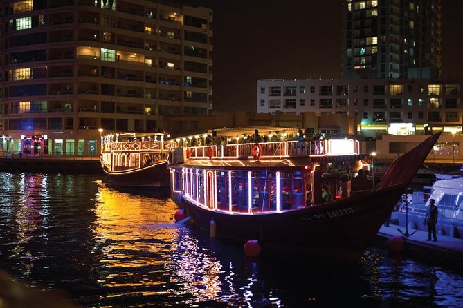 Dubai Dhow Dinner Cruise Marina with pickup drop option - Upper deck views or cool lower deck comfort