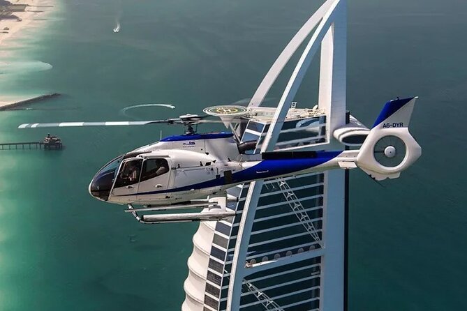 Dubai Iconic Helicopter Tour and Dhow Cruise Dinner Marina Combo - From the helipad to Dubai Marina