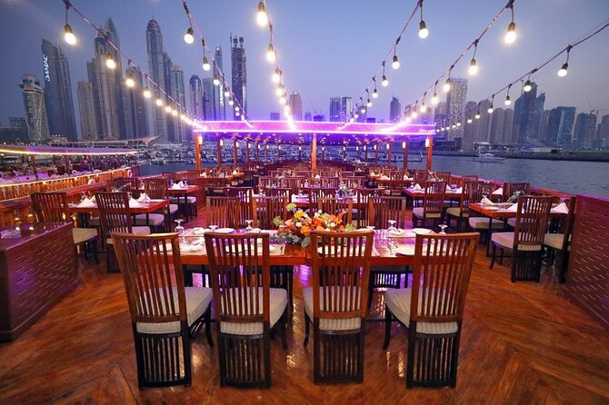 Dubai Marina Luxurious Dhow Cruise Dinner International Buffet - Cayan Tower and the Marina skyline