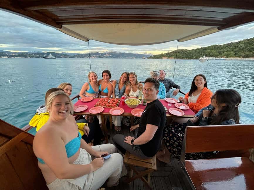 La Spezia. Sunset Aperitif and Dinner on the Boat - Leaving Porto Mirabello for the Gulf of Poets