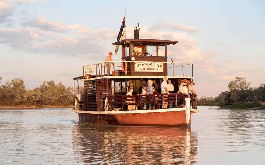 Longreach: Sunset Paddlewheeler Cruise, Show and Dinner - Cruising the Thomson River on the Thomson Belle