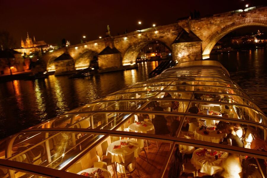 Prague: Sightseeing Dinner Cruise on Open-Top Glass Boat - The open deck is your photo stop
