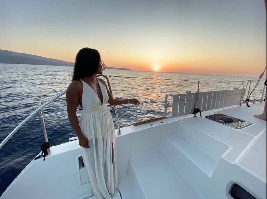 Santorini: Sunset Cruise with Greek Dinner and Transfer - Setting out from Santorini’s caldera